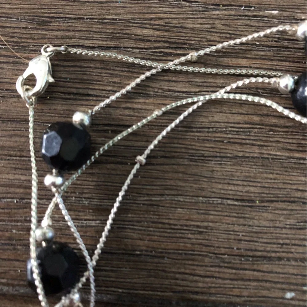 Sliver Metal with black bead long necklace